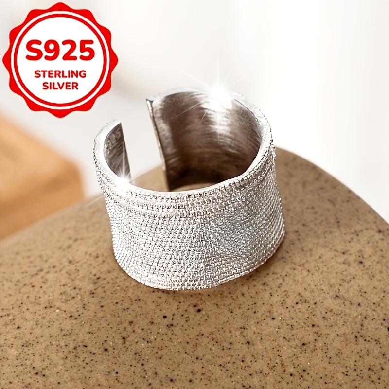 Women's S925 Sterling Silvery Irregular Textured Open Statement Ring